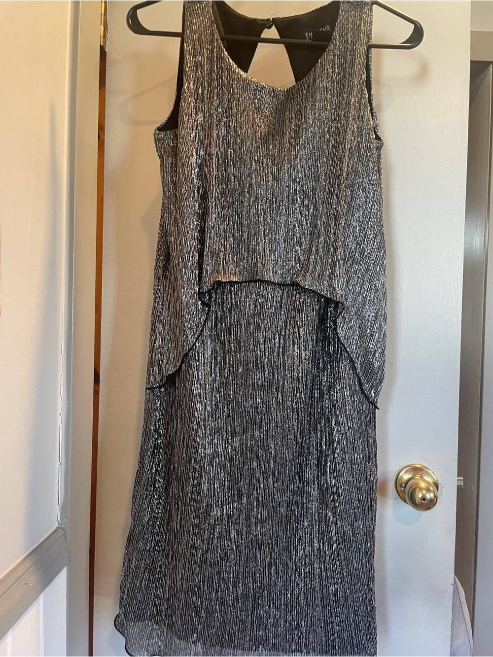 Enfocus Studios Metallic Silver High-Low Sleeveless Dress size 8
